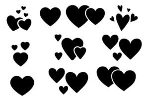 Collection of different black heart illustrations, hand-drawn hearts. symbol icon set. vector