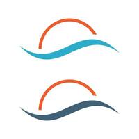 Wave Swoosh and Sun Line Icon Logo Template Illustration Design vector