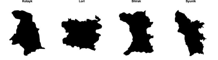 Kotayk, Lori, Shirak, Syunik outline maps vector