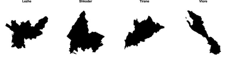 Lezhe, Shkoder, Tirane, Vlore outline maps vector