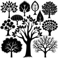 Collection of Silhouetted Trees in Various Styles vector
