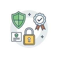 A security icon with a shield, badge and certificate vector