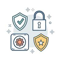 A set of icons that include a lock, a star, and a shield vector