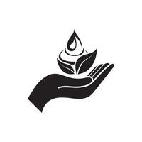Hand holding a leaf and drop of water icon vector