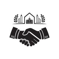 Handshake with a house and a tree in the background vector