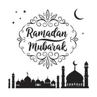 Ramadan mubarak greeting card with mosque illustration vector