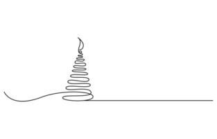 Continuous single one line Christmas tree drawing art vector