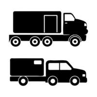two black and white silhouettes of a truck and a trailer vector