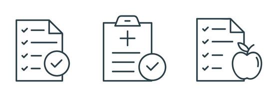 Documentation line Icon set. Illustrations of Medical Forms, Checklists, and Reports vector