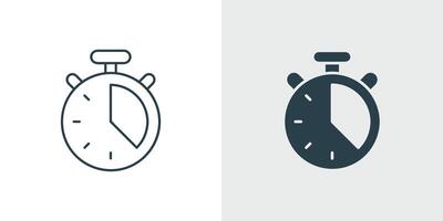 Stopwatch Icon Set. Line and Solid Timer Symbol, and Time Measurement Illustration vector