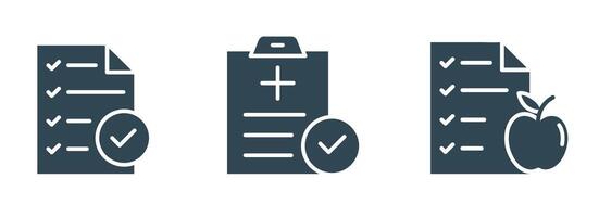 Healthcare Documentation solid Icon Set. Illustration of Medical Forms, Checklists, and Reports icons vector