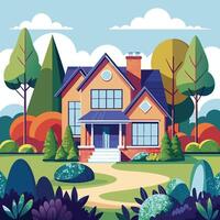 an illustration of a house in the middle of a field vector