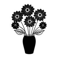 black and white illustration of a bouquet of flowers in a vase vector