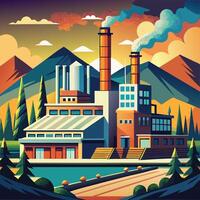 an illustration of a factory with smoke coming out of the chimney vector