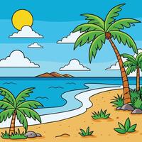 tropical beach with palm trees and a beach vector
