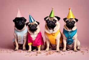 advertisement creative olated group copy background futuristic outfits invite style graphic modern banner vibrant birthday space design colours pug text bright puppy dog concept invitation abstract photo