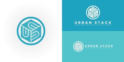 The compelling logo uniquely represents the initials US within a modern geometric emblem ideally suited for businesses in the Technology and Software sectors. vector
