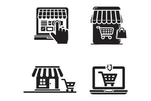 Set of online shopping store icon on white background. vector