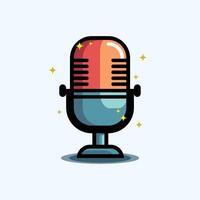 A stylish vintage microphone illustration with a modern, colorful design and sparkling effects, symbolizing podcasting, broadcasting, and voice recording. vector