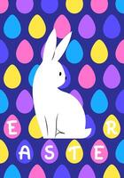 Easter geometric poster with white rabbit on abstract background with colored eggs vector