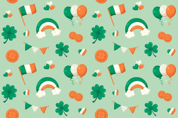 St. Patrick's Day seamless pattern on green background.