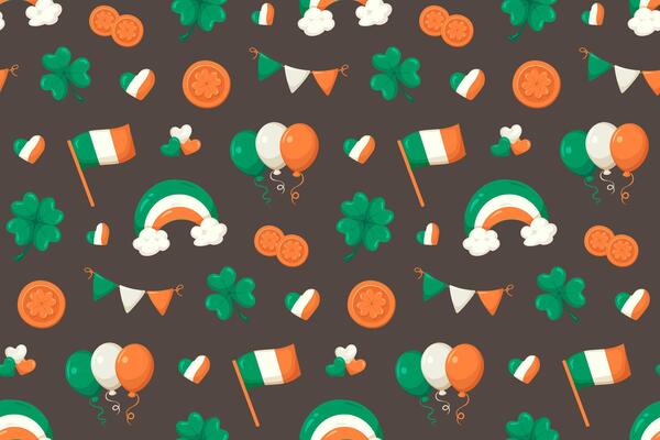 Seamless pattern for St. Patrick's Day on brown background.