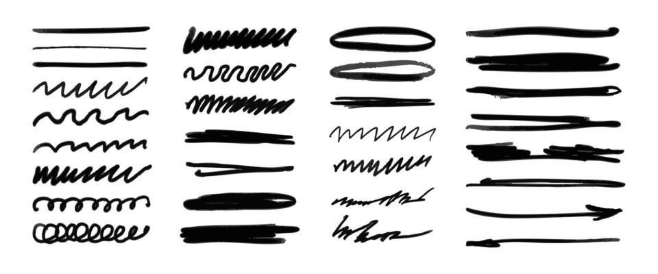 A set of black lines that are used for drawing. The lines are all different lengths and some are curved while others are straight. Concept of creativity and artistic expression
