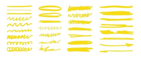 A set of yellow lines and squiggles. The lines are all different sizes and shapes, and they seem to be drawn with a marker or a pen. Scene is playful and whimsical vector