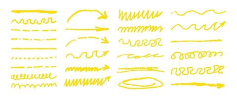 A set of yellow lines with arrows and wavy lines. The lines are drawn with crayons and are arranged in a row vector