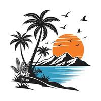 island with palm trees, illustration of a tropical island, tropical island with palm trees vector