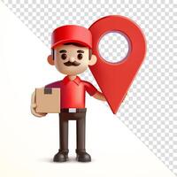 Delivery man holding location symbol, 3d. Suitable for business and design elements vector