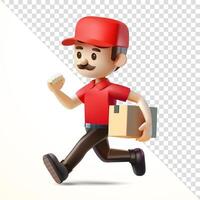 Delivery man running while carrying parcel box, 3d. Suitable for business and design elements vector