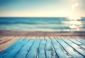 your beach possible chilling concept sea product bokeh background summer blurred wooden place beautiful blue sparkling holiday board abstract photo