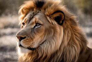 prime showing moods confident lion reflective portrait male masculine walking mane majestic mood leader aggressive different even huge photo