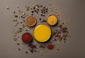 collection peppercorn bay shadow seed leaf mustard spoon set lay seeds mix transparent spice background flat photo