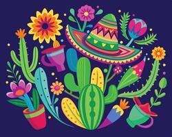 Cactus with sombrero vector