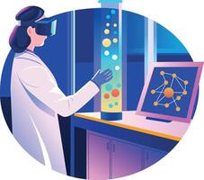 A flat illustration depicting vr science lab testing vector