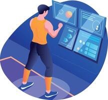 Fitness enthusiast using vr technology, flat style illustration vector