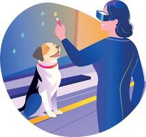 A flat style illustration of pet trainer using vr technology vector