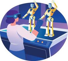 A character doing robot engineering, flat style illustration vector