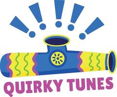 A flat style sticker of musical instrument with quirky tunes typography vector