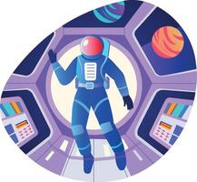 A flat style illustration of an astronaut in a spacecraft vector