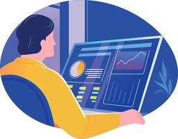 A flat illustration of ai analyst auditing dashboard report vector