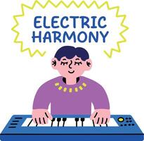 A flat style sticker of a character playing electric piano vector