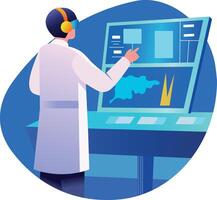 A flat style illustration of an ar scientist working in tech lab vector