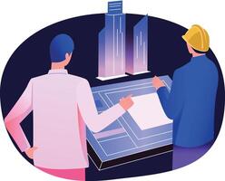 A flat style illustration of an architect designing building map through vr technology vector