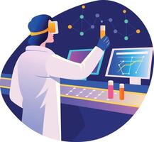 Ar researcher doing experiment in advanced lab, flat style illustration vector
