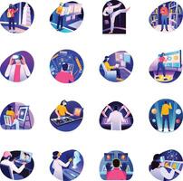 Collection of Flat Style Futuristic Technology Illustrations vector
