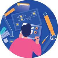 A flat style illustration of a character doing prototyping vector