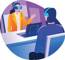 A flat character illustration depicting vr interview process vector